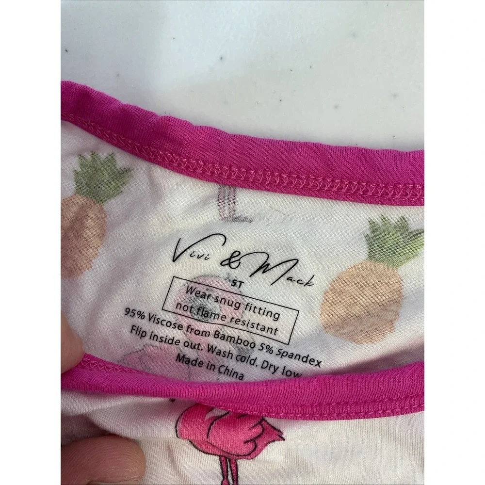 Lot of 6 Pieces‎ 5T Vive and Mack Bamboo Girls Pajama set Floral Swans Flamingos